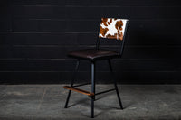 Shaker Swivel Chair - Brown & White Cowhide & Dark Brown Leather