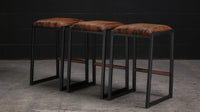 Shaker Backless Stool - Brown Brindle Cowhide & Walnut