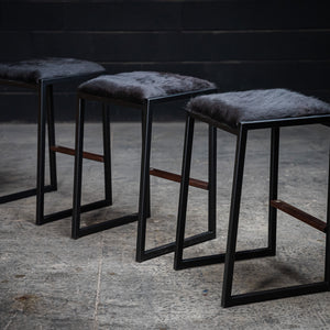 Shaker Backless Stool - Black Cowhide & Walnut
