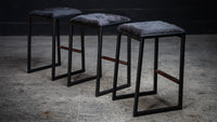 Shaker Backless Stool - Black Cowhide & Walnut